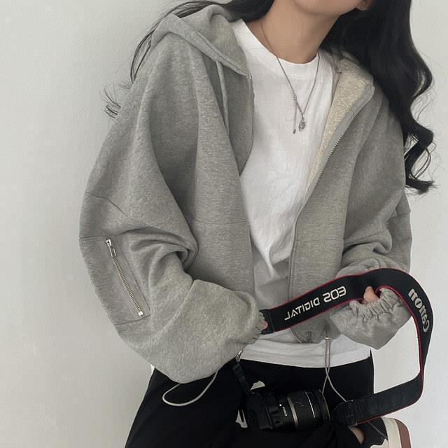 Women's Large Pocket Zipper Design Loose Drawstring Hoodie Coat - image 10