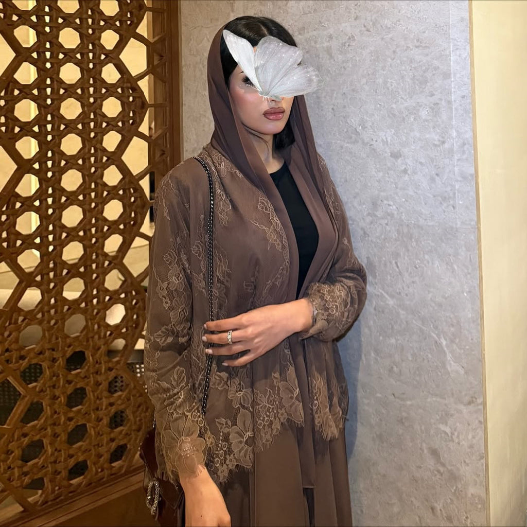 Women's Cardigan with Elegant Lace Panel Long Dress Coat