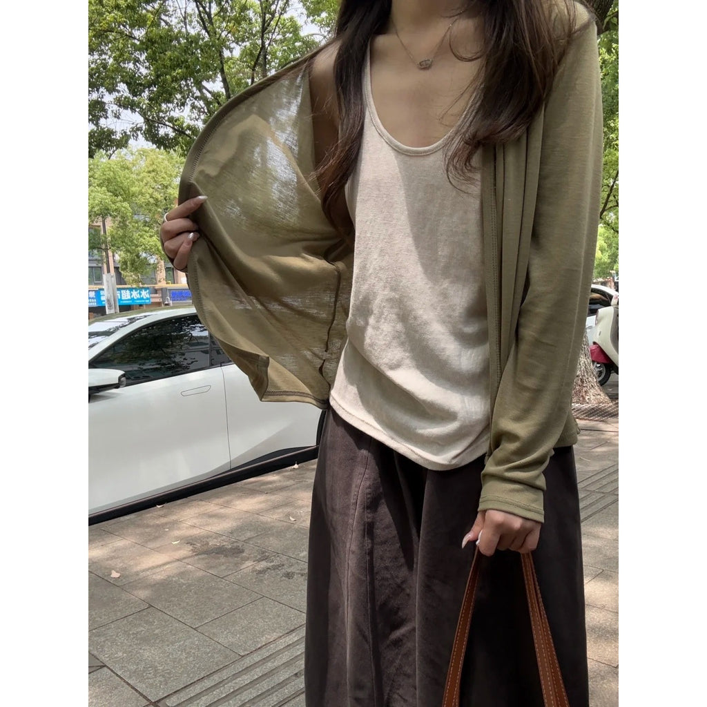 Loose Tencel Cardigan for Women, Loose V-Neck Long Sleeve Top