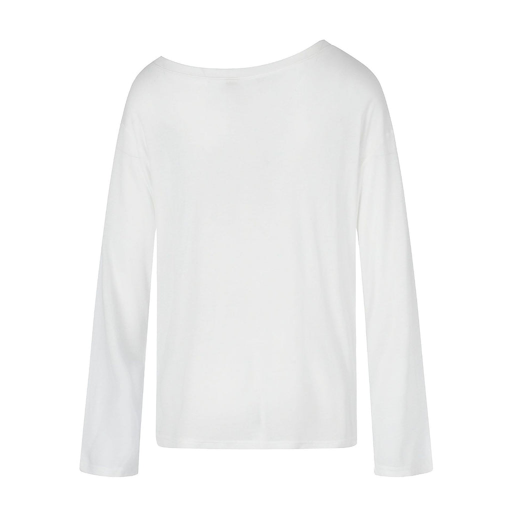 Off-Shoulder Silk Blend Lightweight Cover-Up T-Shirt for Women, Letter Print Loose Versatile Long Sleeve Top