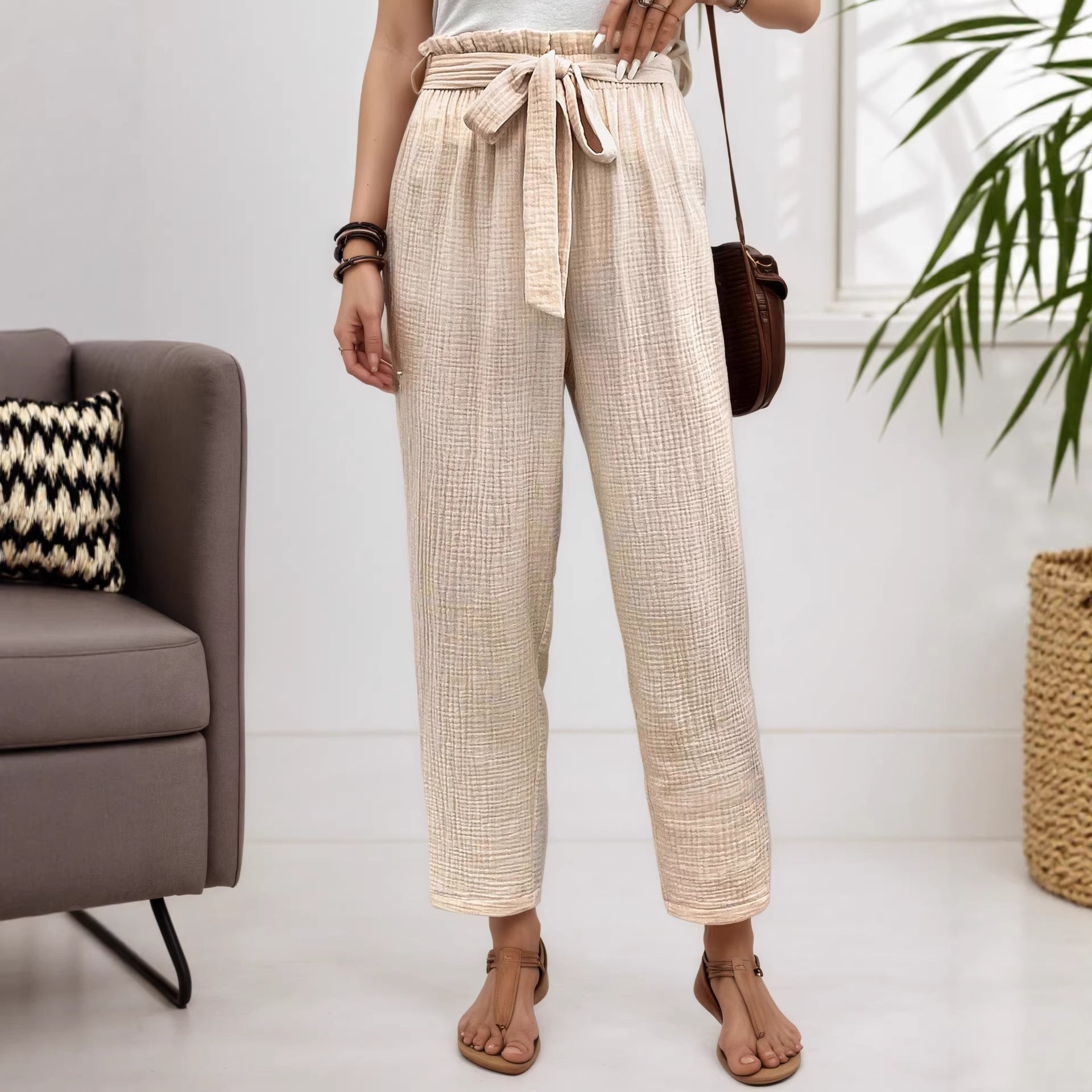 Wide leg tie pants