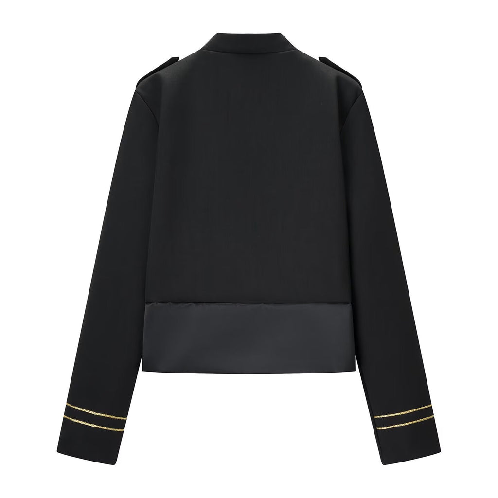 Stand up collar long sleeved knotted short jacket