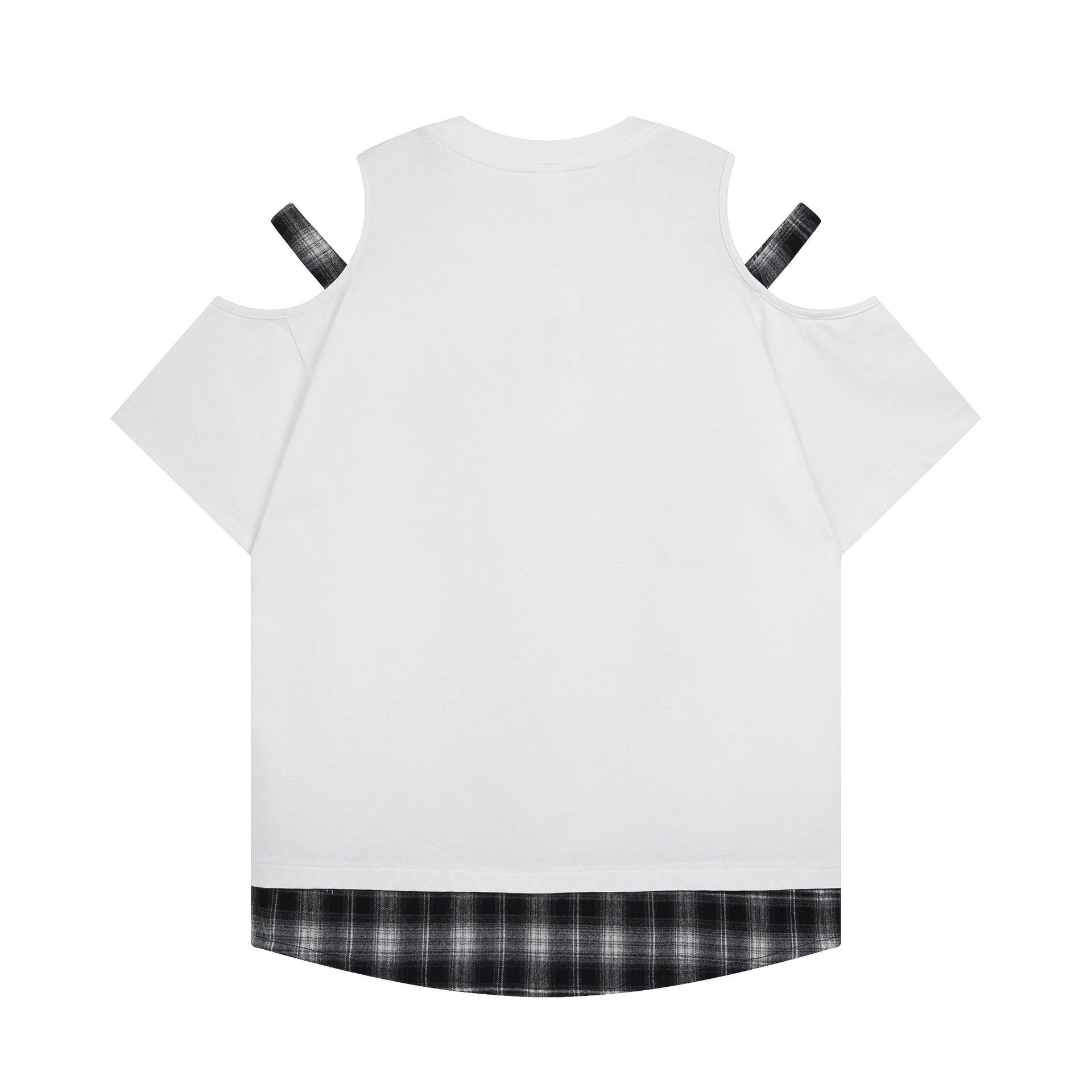 Print Women's Plaid Mock Two-Piece Off-Shoulder Slimming T-Shirt for Commute Outfits