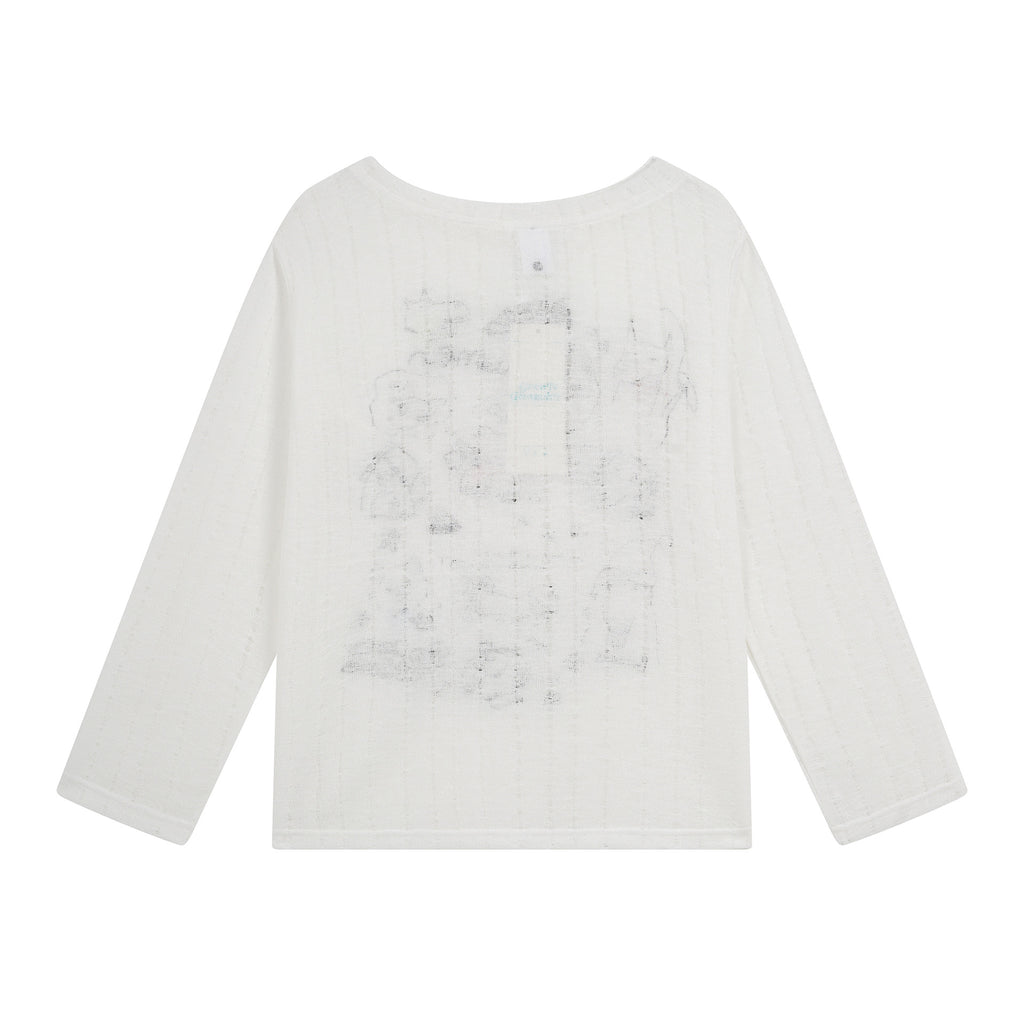 Hand-Painted Dog Print Top, Textured Ribbed Fabric, Soft Style Long Sleeve