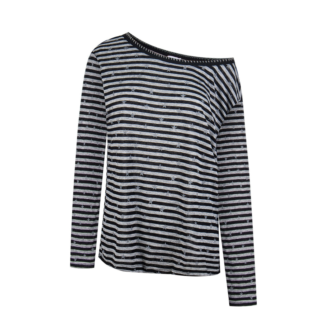 Color-Blocked Stripe Hoodie Loose Long Sleeve Top