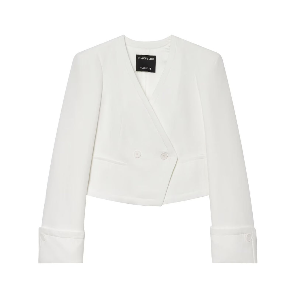 Long sleeved V-neck double breasted suit jacket