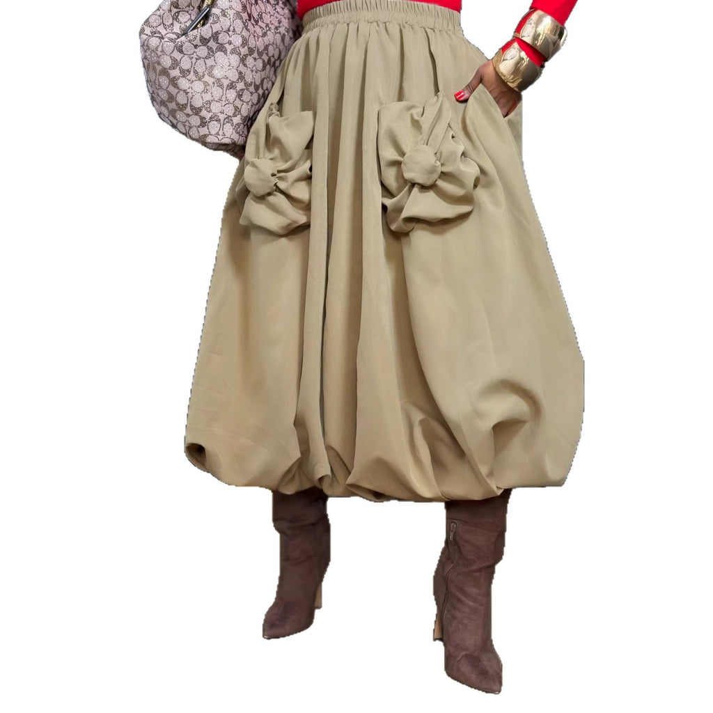 3D Flower Puff Pocket Double Layer Bubble Lantern Skirt