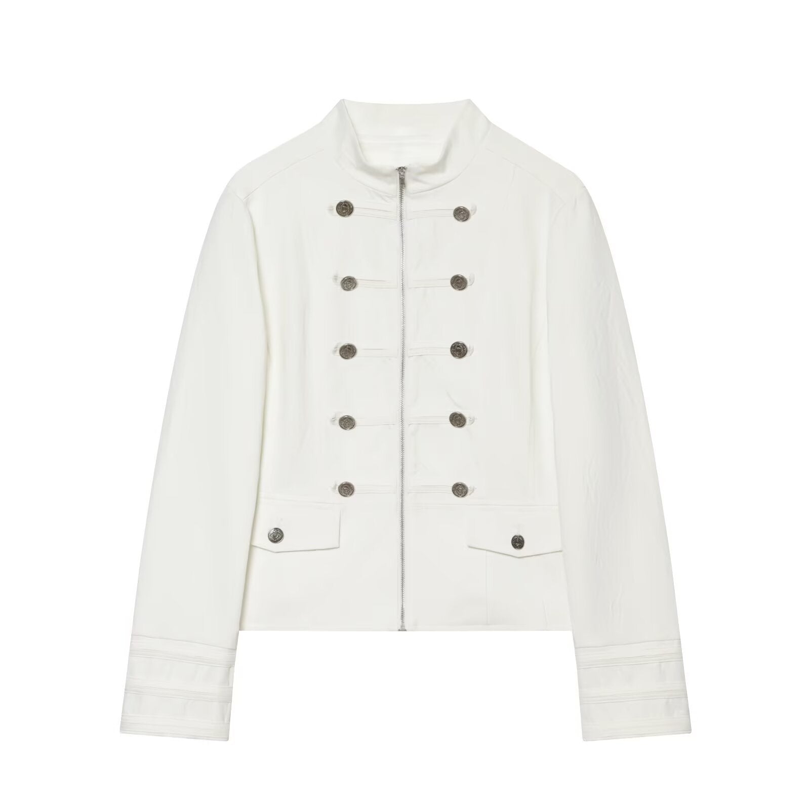 Commuting style stand up collar breasted suit jacket