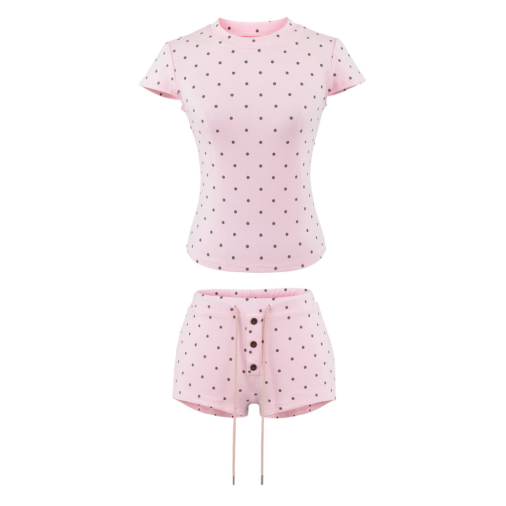 Fitted Crew Neck Short Sleeve T-Shirt and High-Waisted Shorts Set for Women