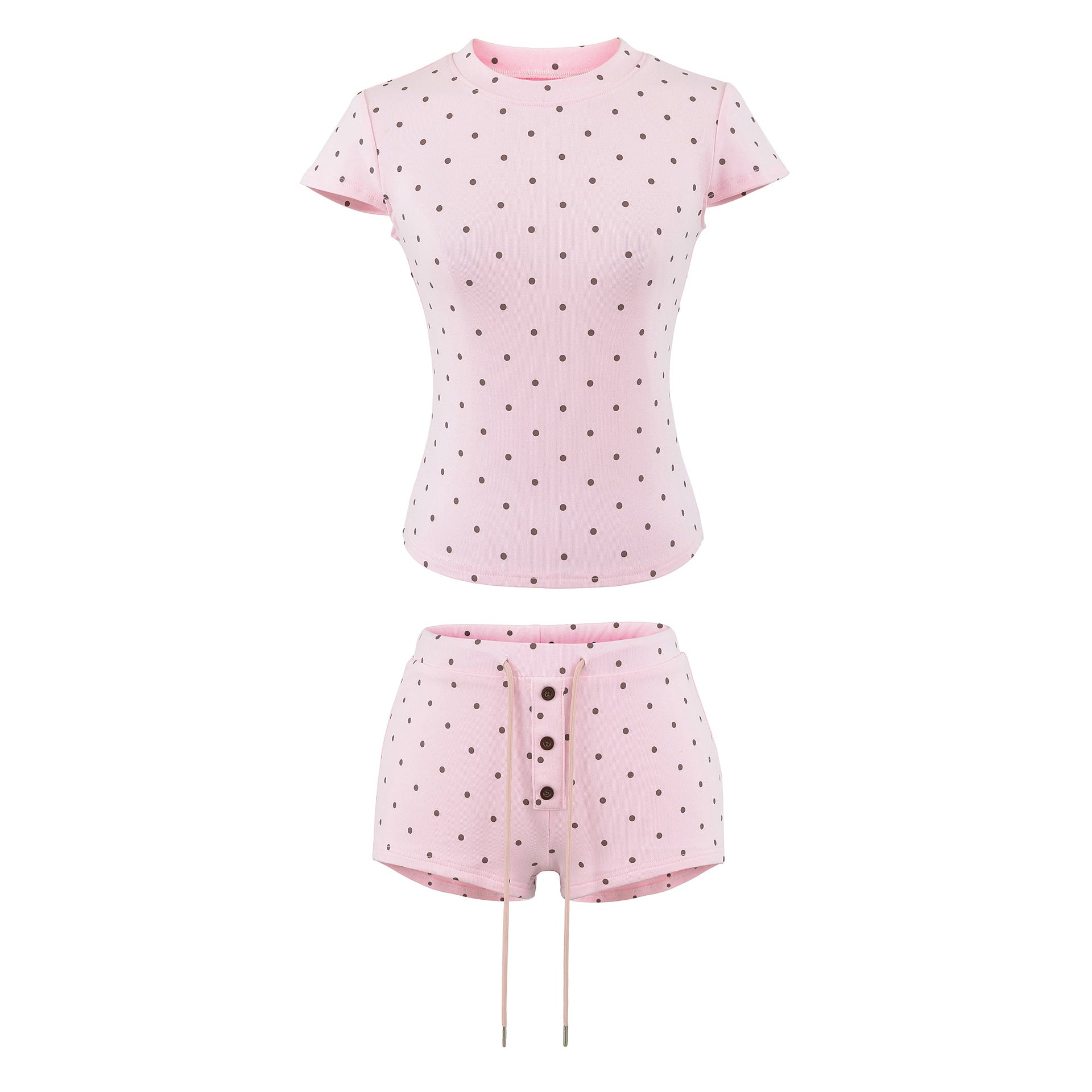 Fitted Crew Neck Short Sleeve T-Shirt and High-Waisted Shorts Set for Women