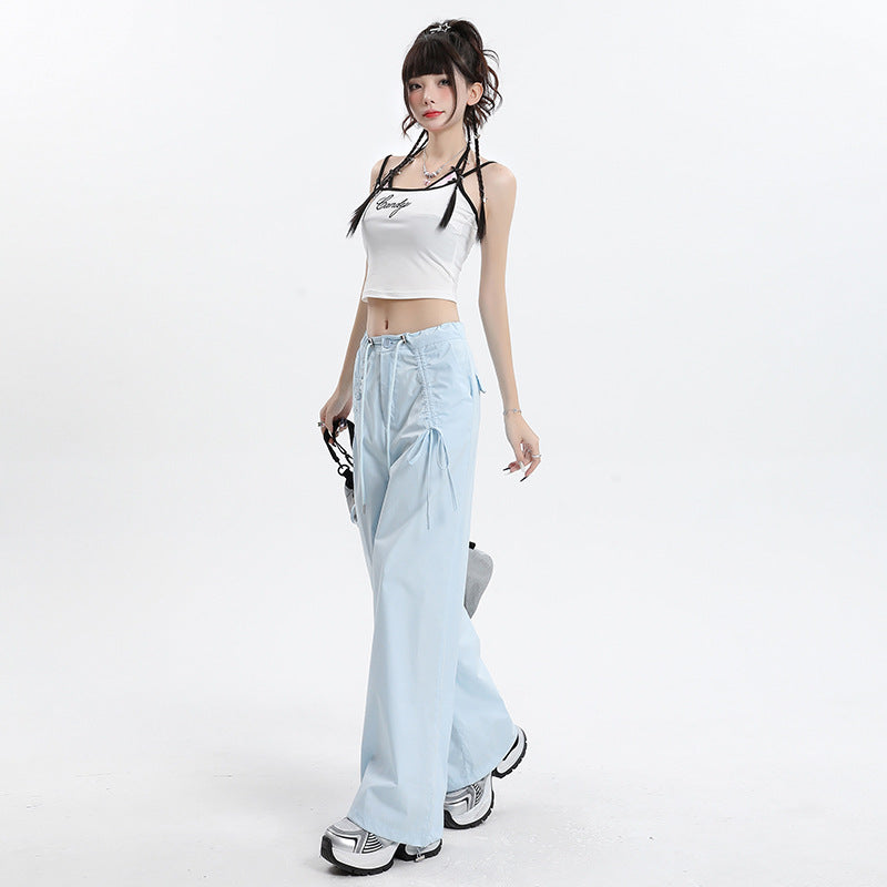 Wide-leg cargo pants in light blue