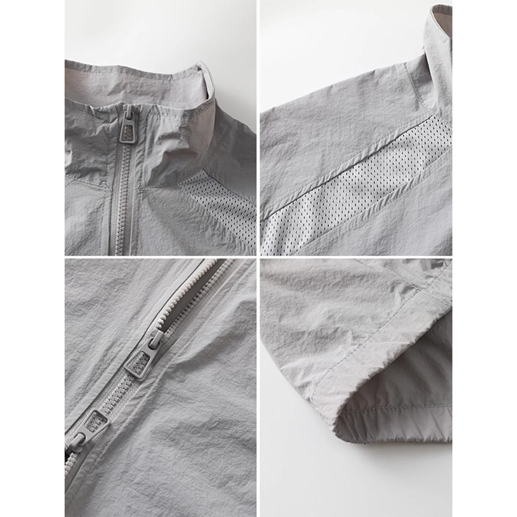 Mesh Panel Stand Collar Sun Protection Jacket for Men