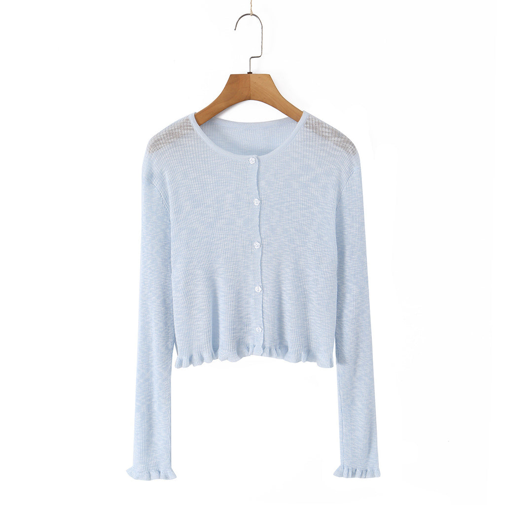 9 Colors Bamboo Knit Cardigan  High-End Design Textured Hollow Thin Knitwear Cover-Up