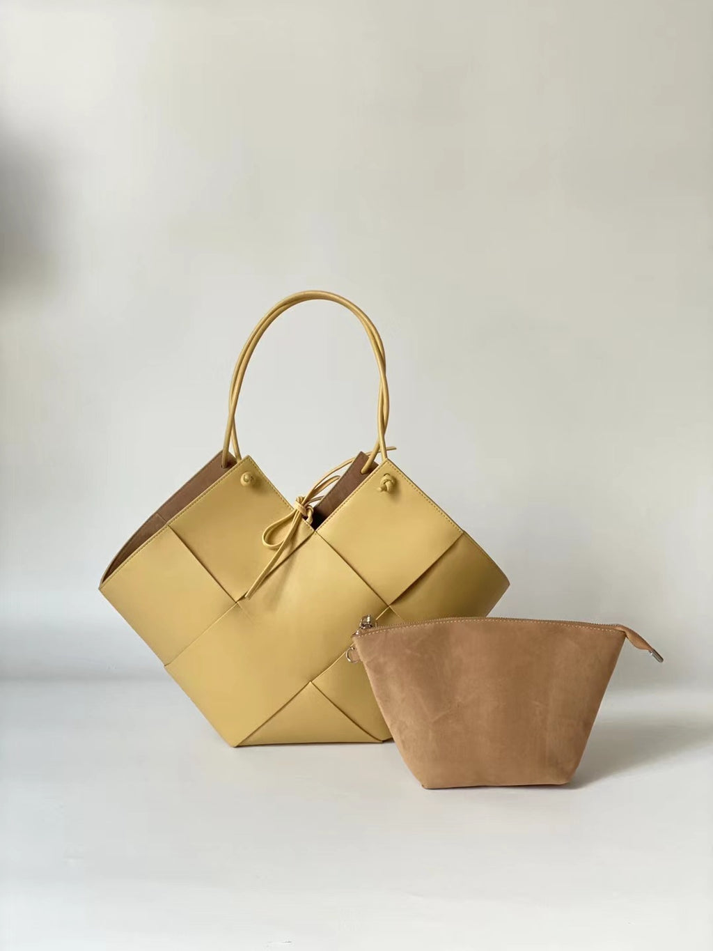 Women's genuine leather woven tote bag