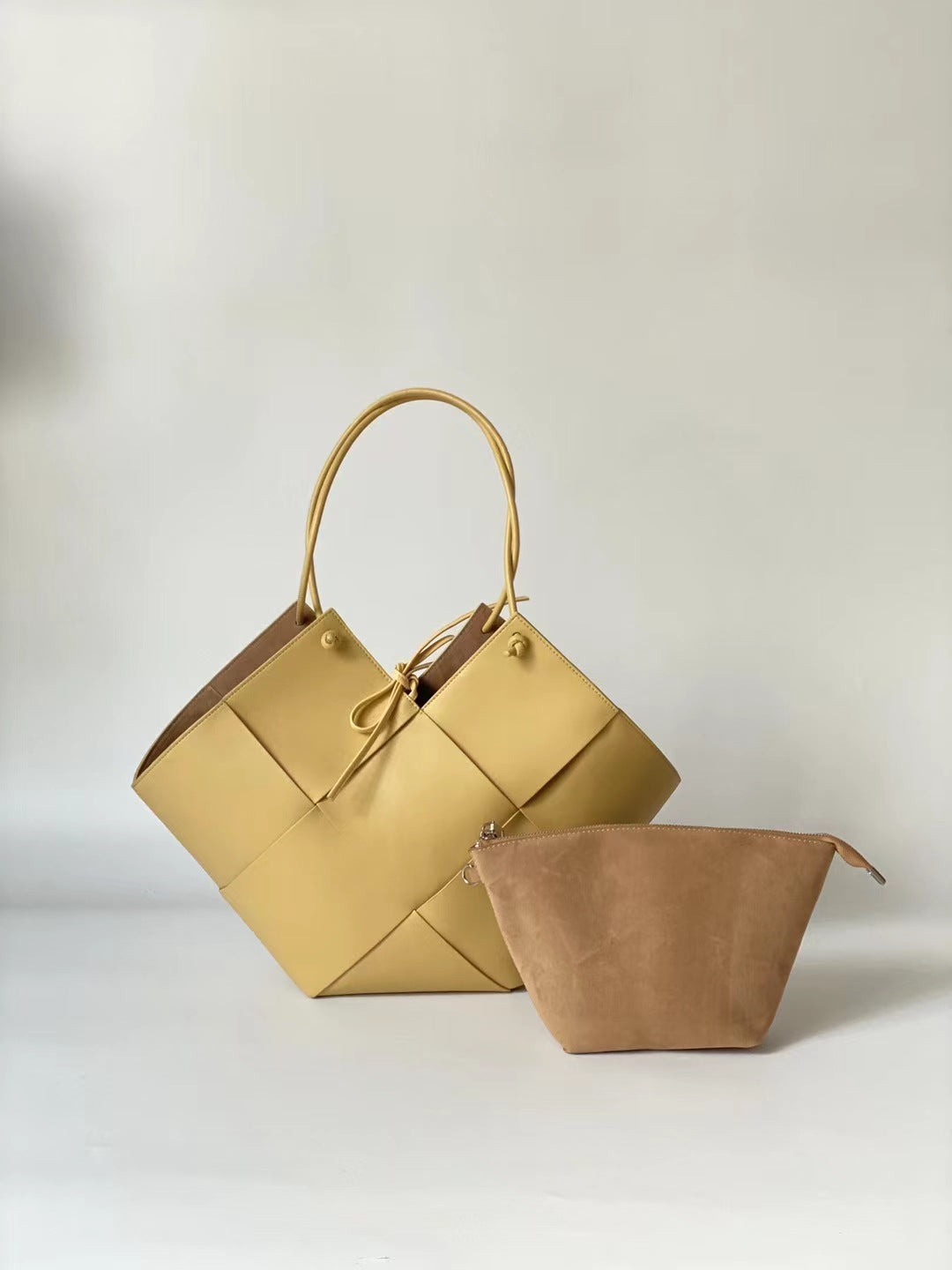 Women's genuine leather woven tote bag