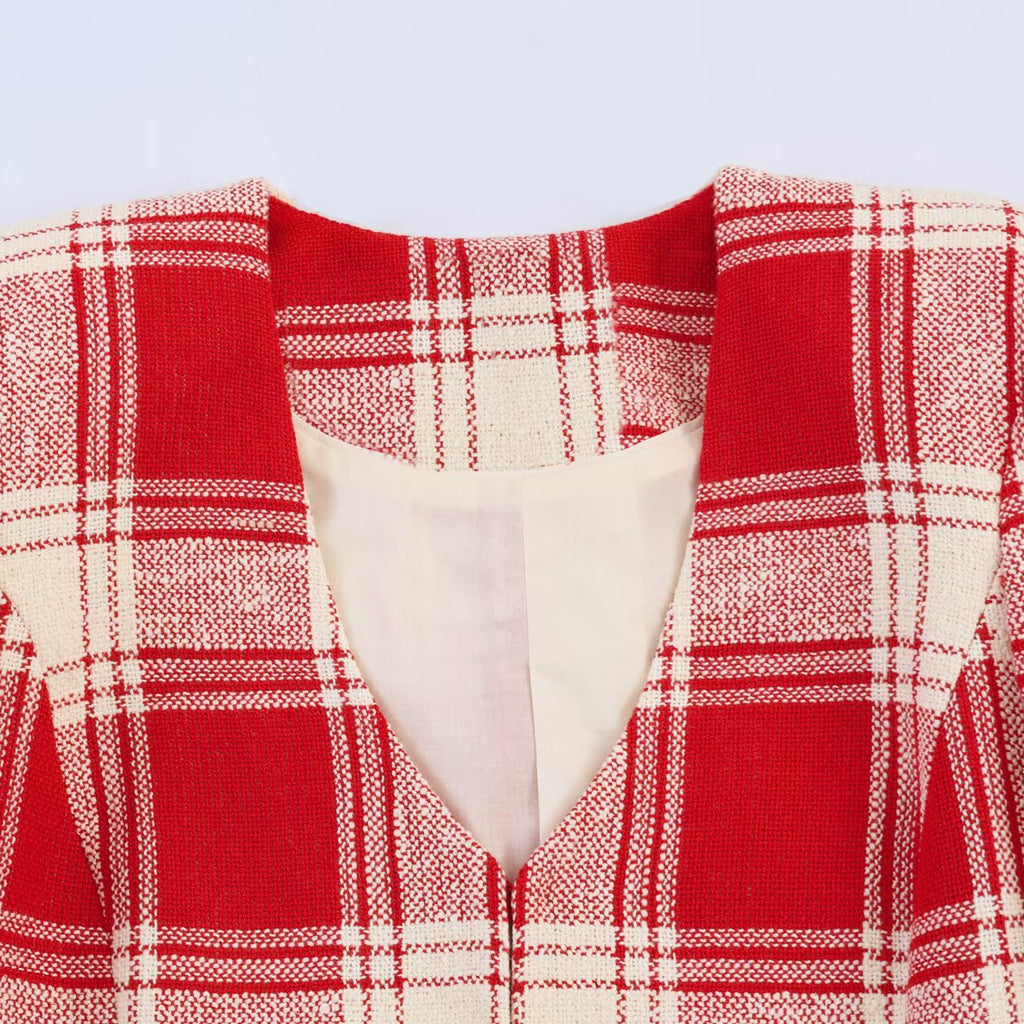 Versatile plaid slim fit short jacket