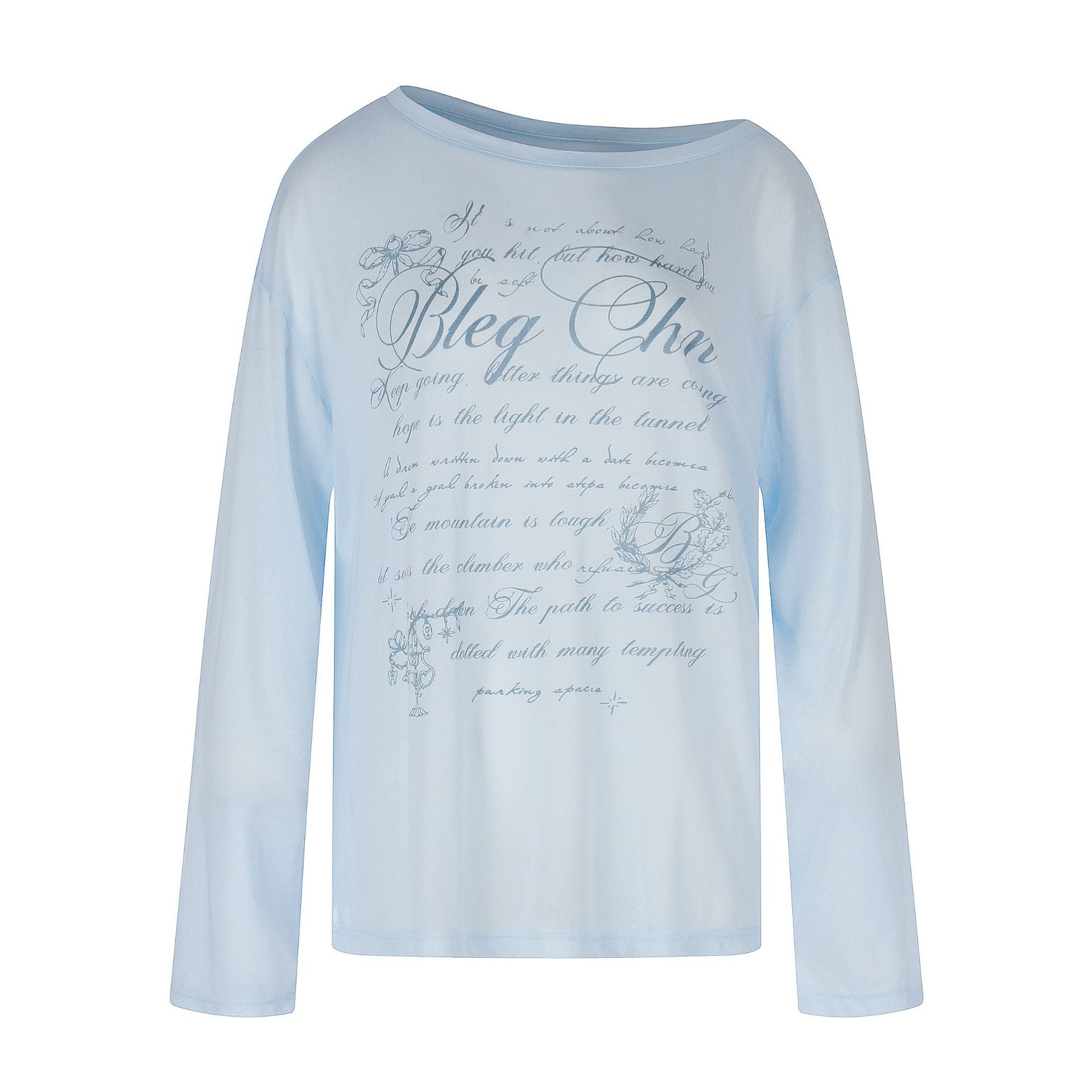 Off-Shoulder Silk Blend Lightweight Cover-Up T-Shirt for Women, Letter Print Loose Versatile Long Sleeve Top