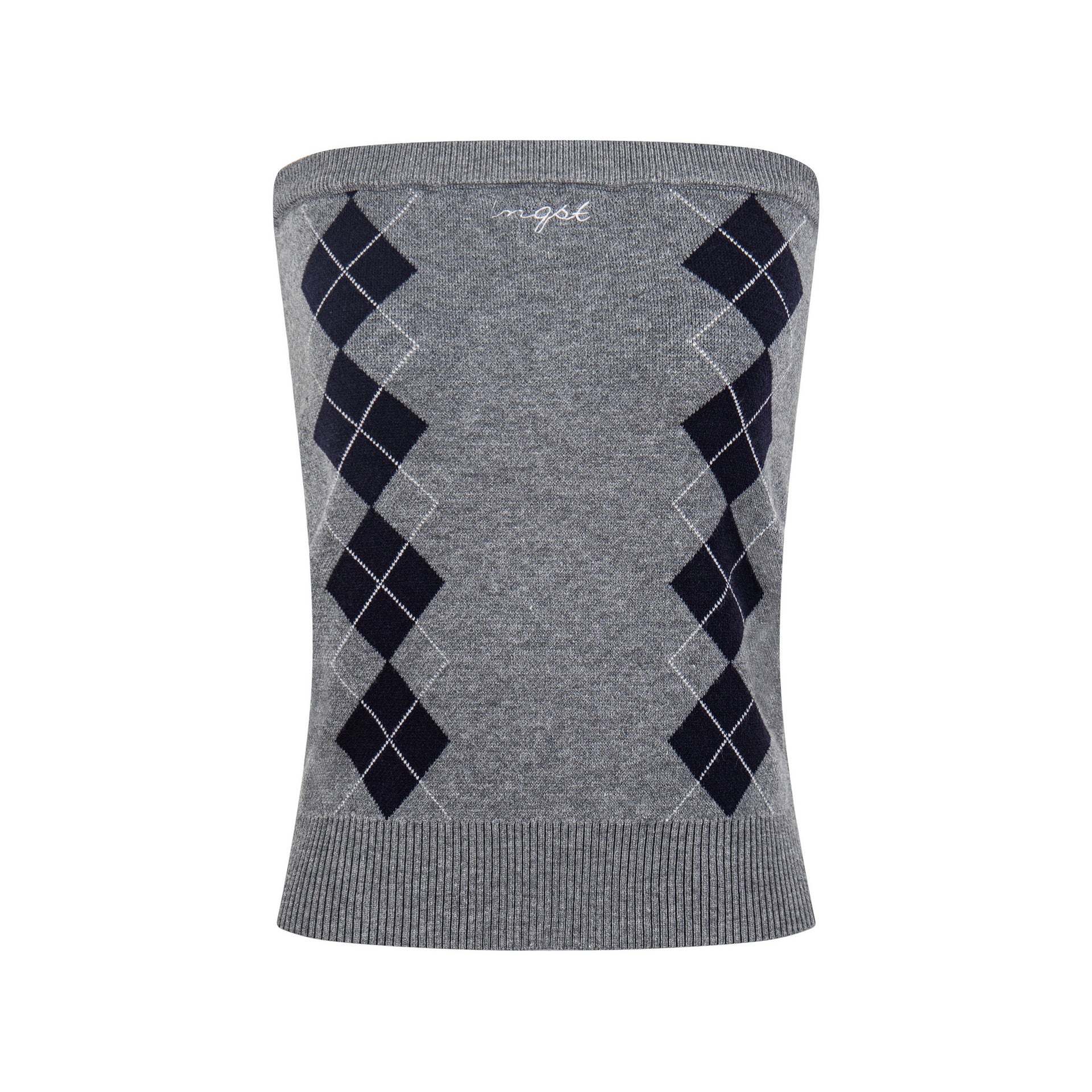Color-Blocking Diamond Pattern Strapless Top, Waist-Cinching Slim-Fit Sweet