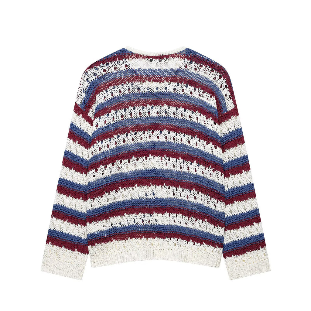 Hollow striped knitted jacket for women's clothing