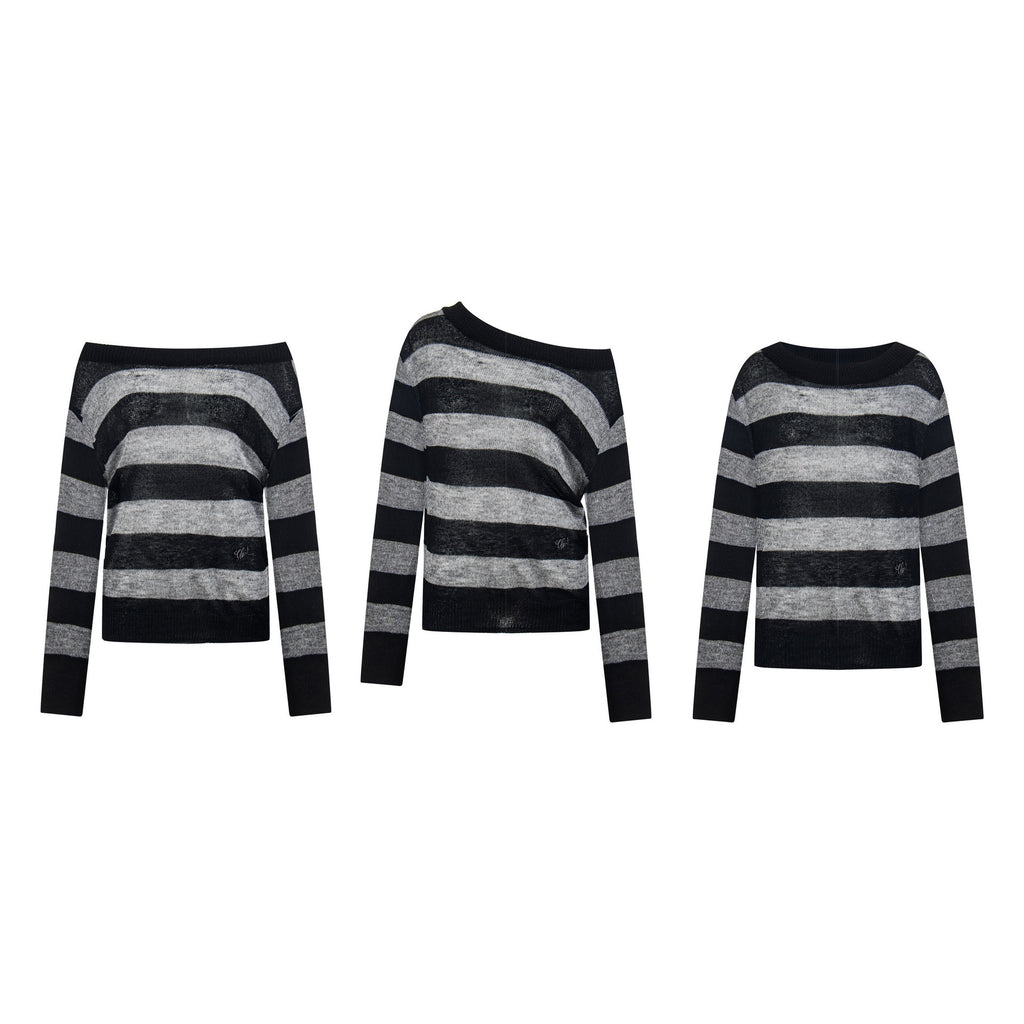 Color-Blocked Stripe Hoodie Loose Long Sleeve Autumn Top