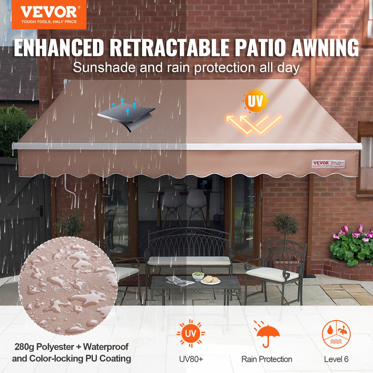 Manual Retractable Patio Awning 12 x 10 ft, Water-Resistant - image 8