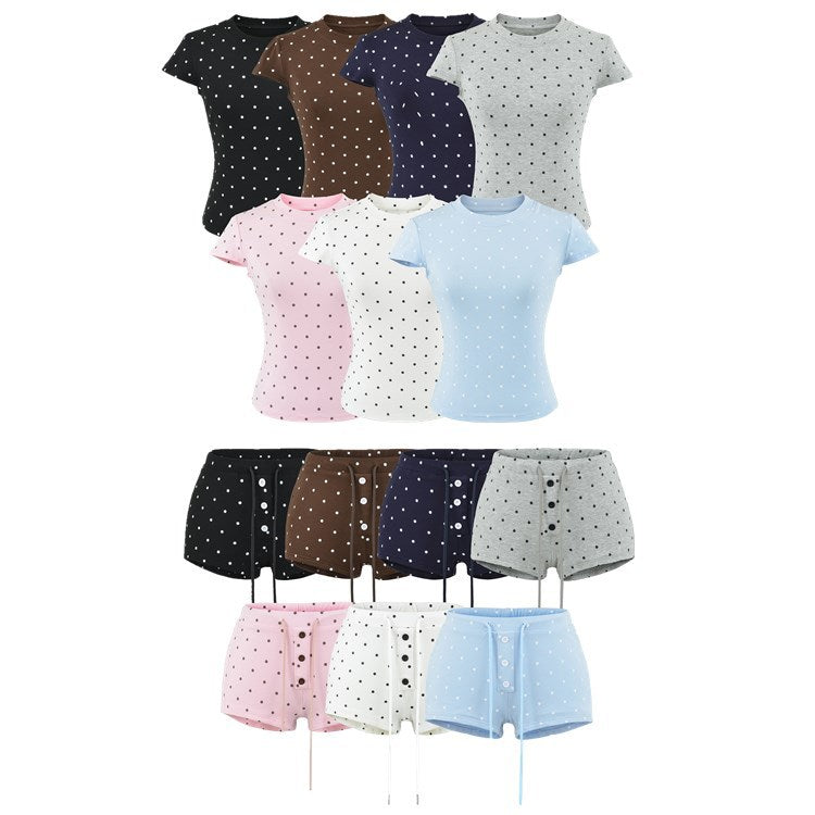 Fitted Crew Neck Short Sleeve T-Shirt and High-Waisted Shorts Set for Women