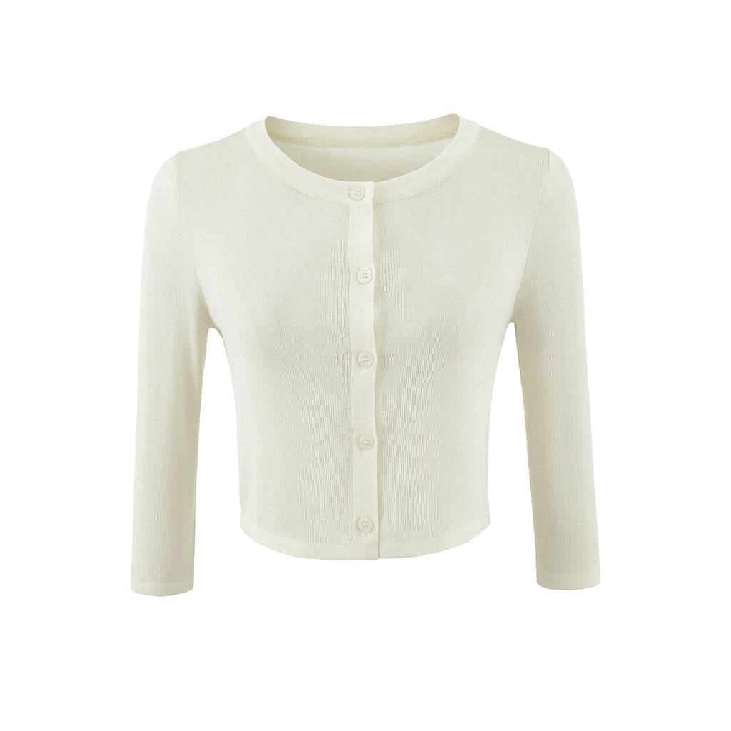 Shirt Mid-Sleeve Lightweight Knit Cardigan Light and Elegant Simple Round Neck Sun Protection Jacket