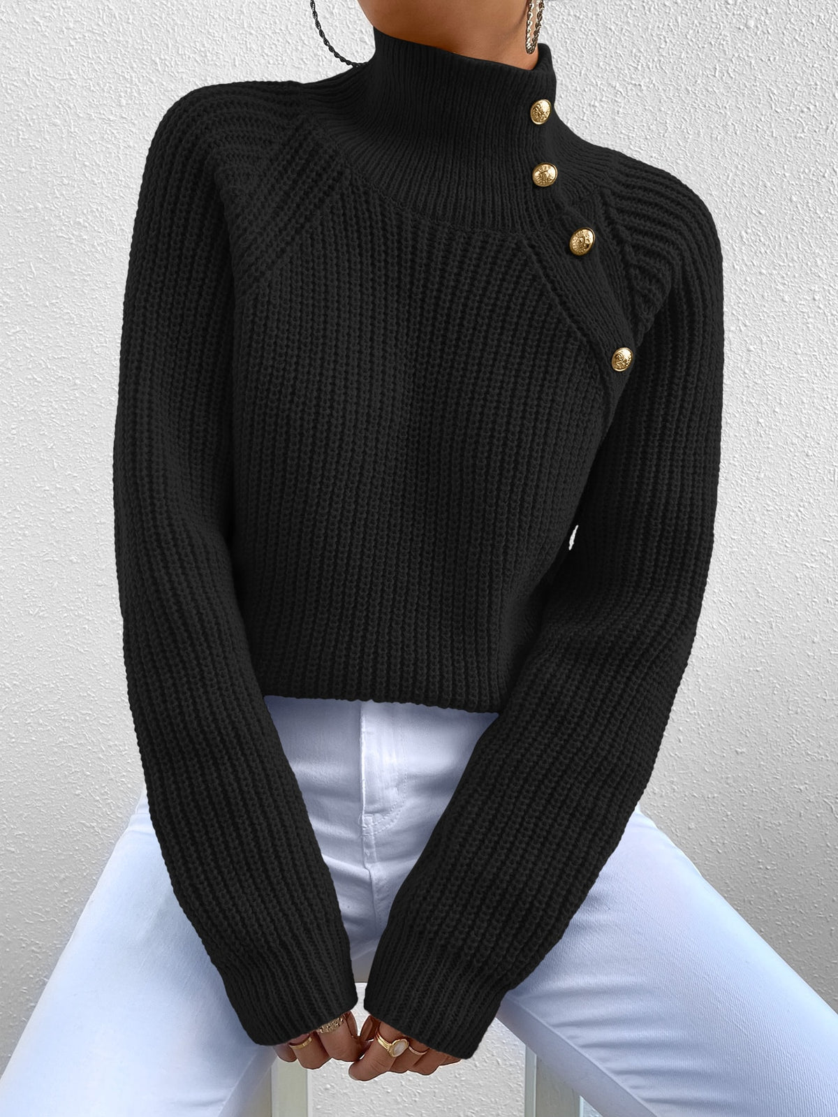 High Neck Pullover Sweater Black