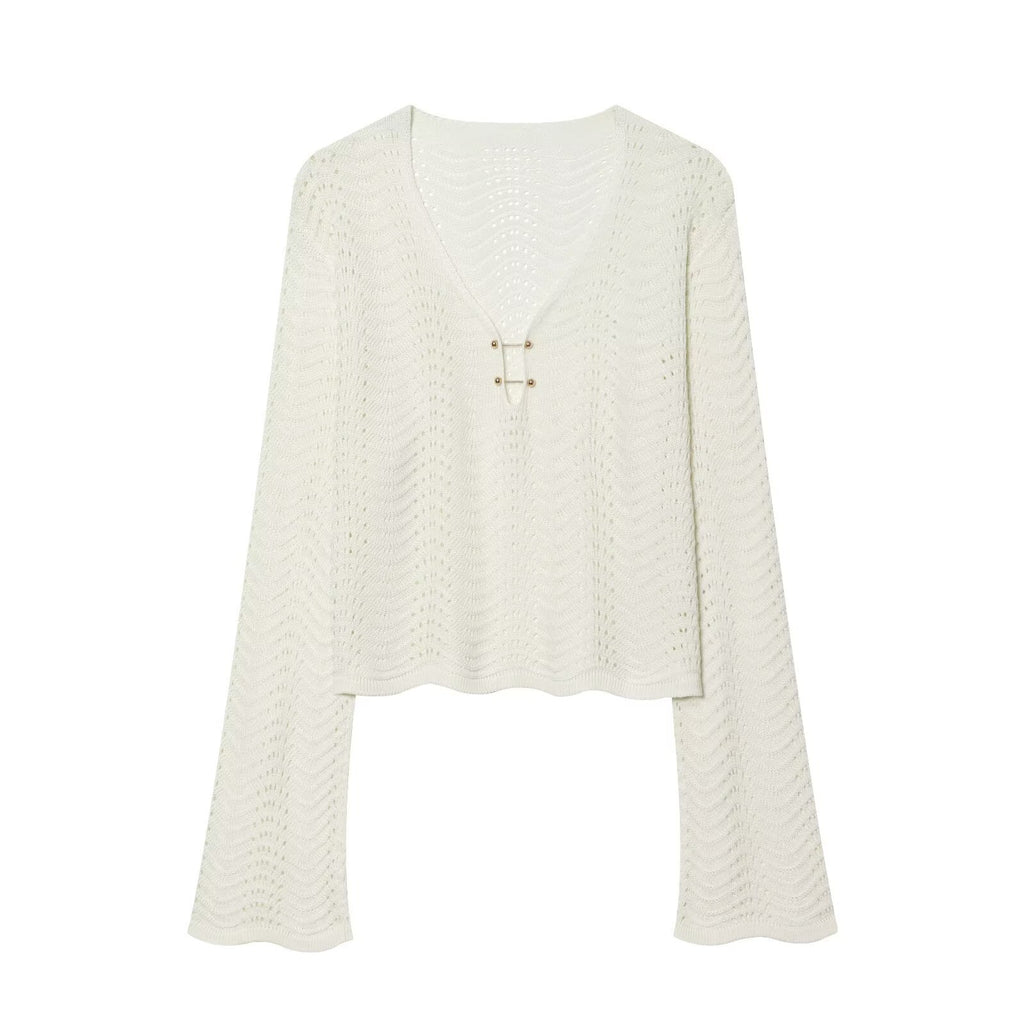Long Sleeve Knit Hollow Out Top with Bodycon Skirt Set , Lace Trim Sun Protection Cardigan Long Dress