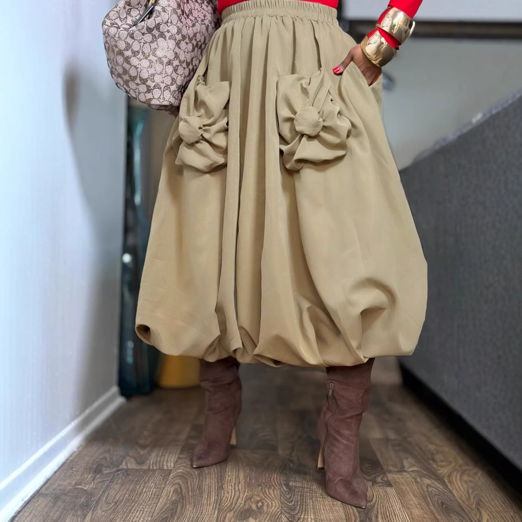 3D Flower Puff Pocket Double Layer Bubble Lantern Skirt