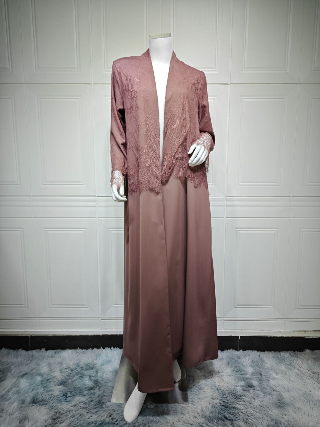 Women's Cardigan with Elegant Lace Panel Long Dress Coat
