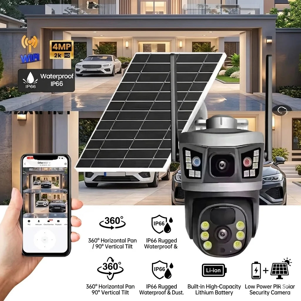 Wireless Smart Ip Cctv Camera 2K 4Mp 4g Camera Sim Card Long Range Lte 3G 2K 4Mp Ptz Ir Color  Solar Security Camera