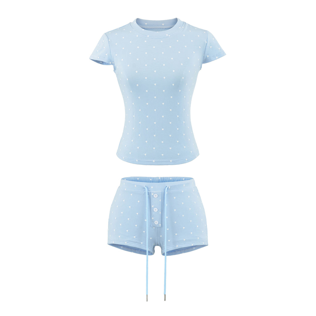 Fitted Crew Neck Short Sleeve T-Shirt and High-Waisted Shorts Set for Women
