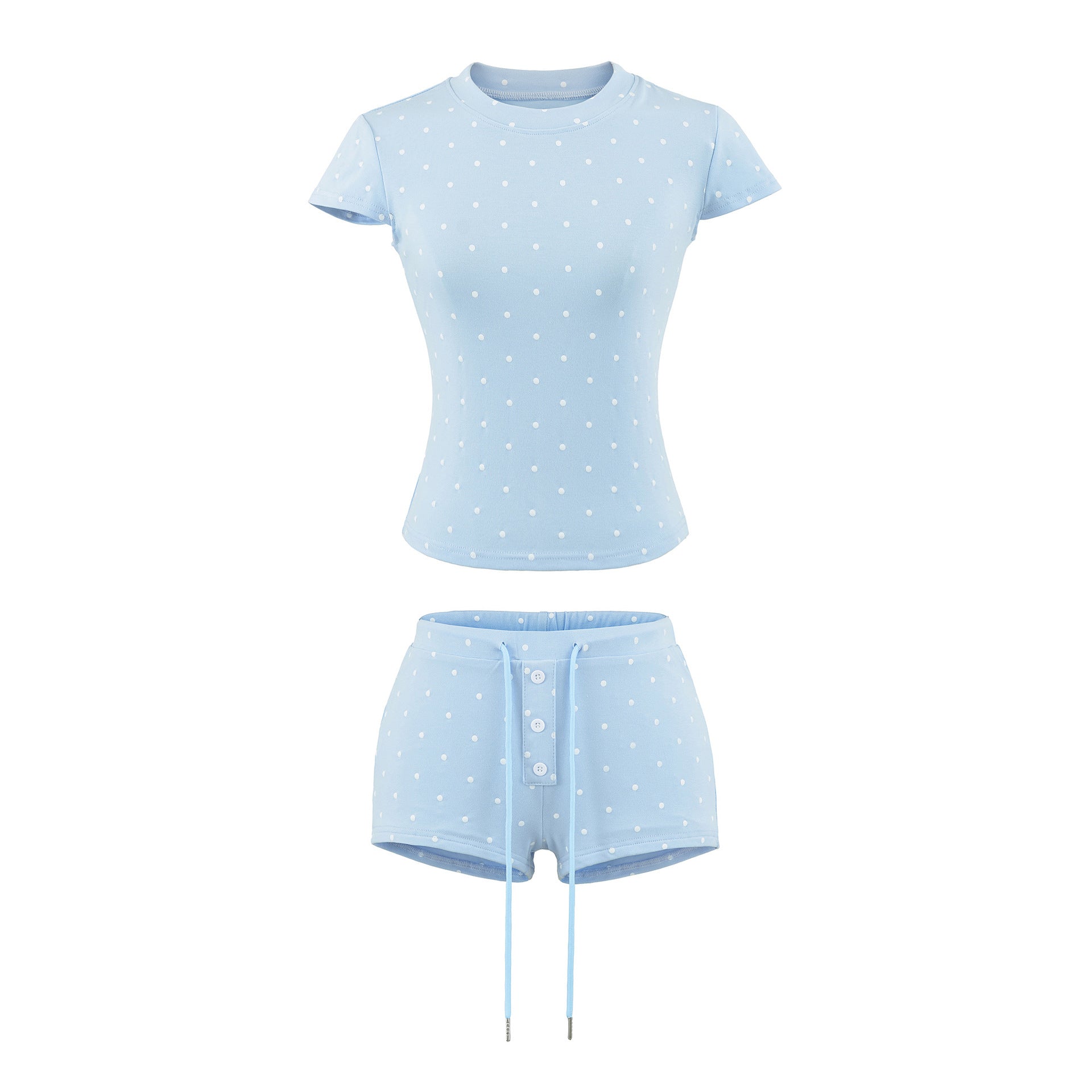 Fitted Crew Neck Short Sleeve T-Shirt and High-Waisted Shorts Set for Women