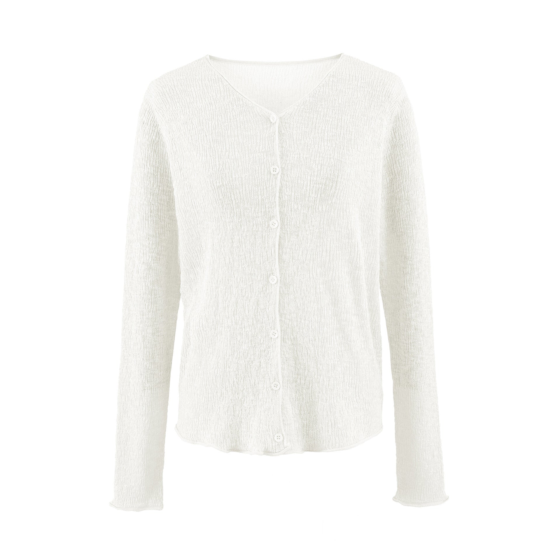 Cotton Linen Bamboo Fiber Breathable Sun Protection Knit Cardigan Women V-Neck Semi-Sheer Air Conditioning Top