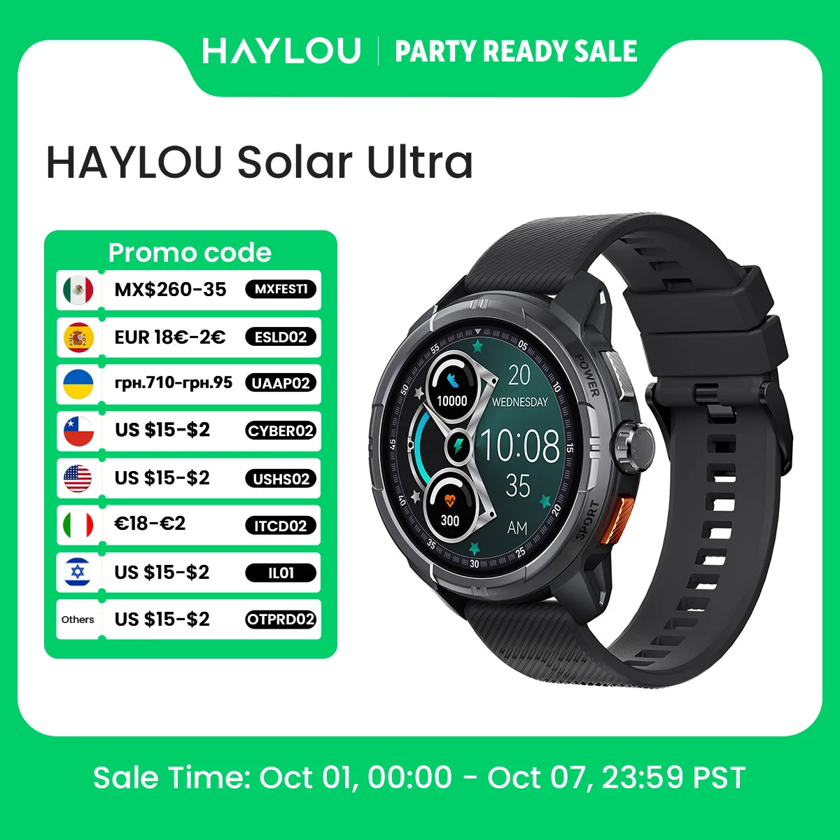 HAYLOU Solar Ultra GPS Smart Watch, 1.6" AMOLED, 5ATM Water Resistant, Bluetooth Calling