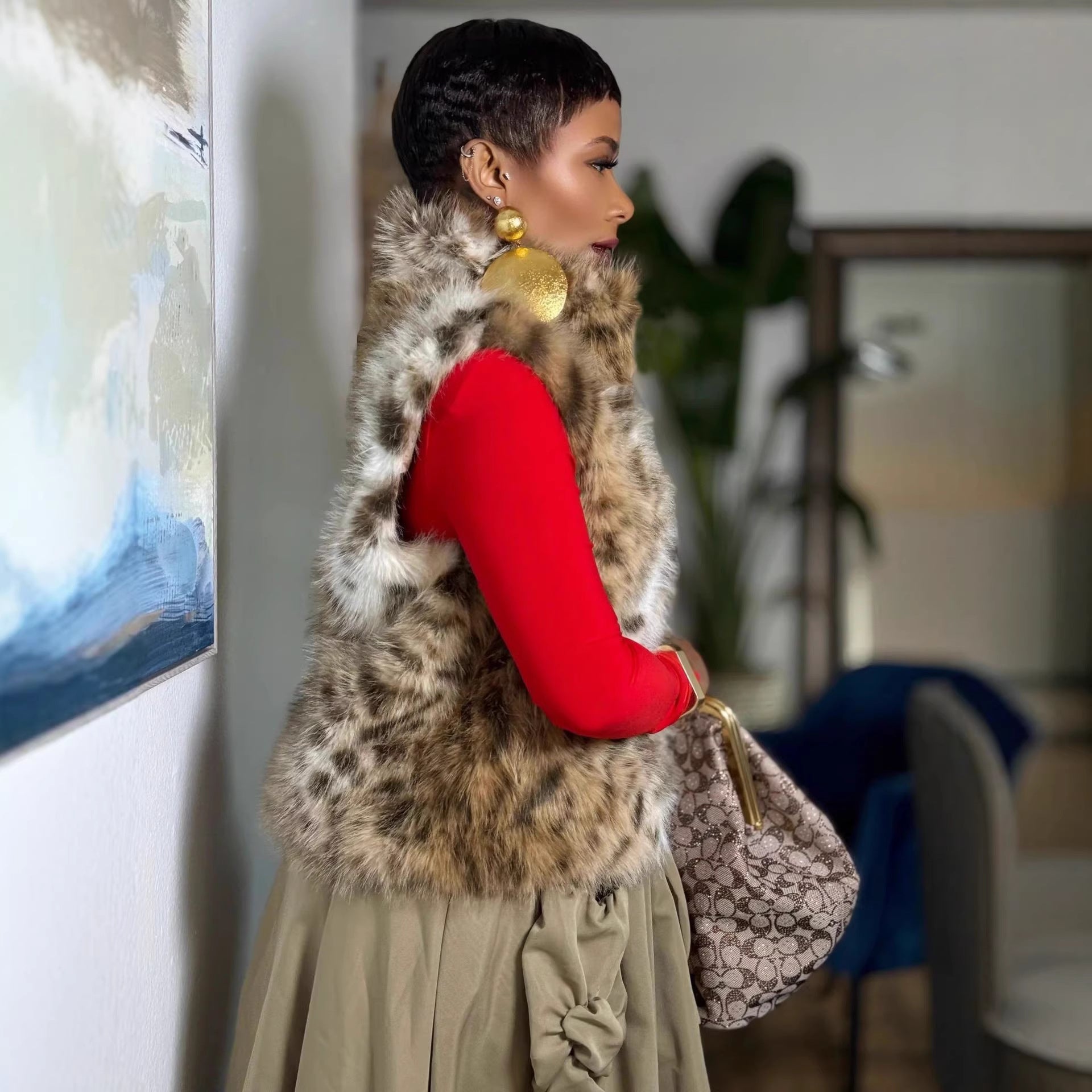 Reversible Thick Leopard Print Fur Vest