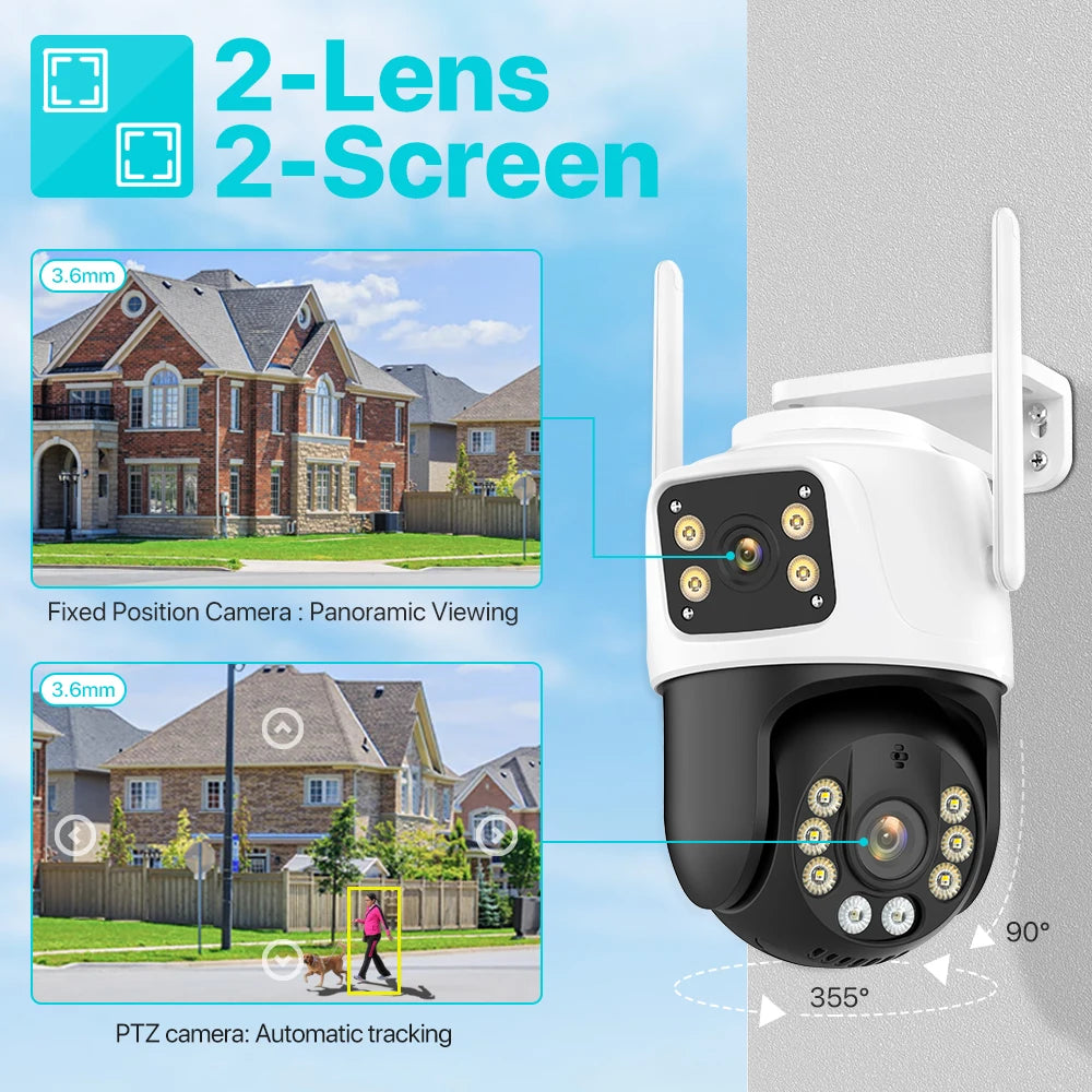 Three-Lens Outdoor PTZ Security Camera – Triple-Screen View & Night Vision