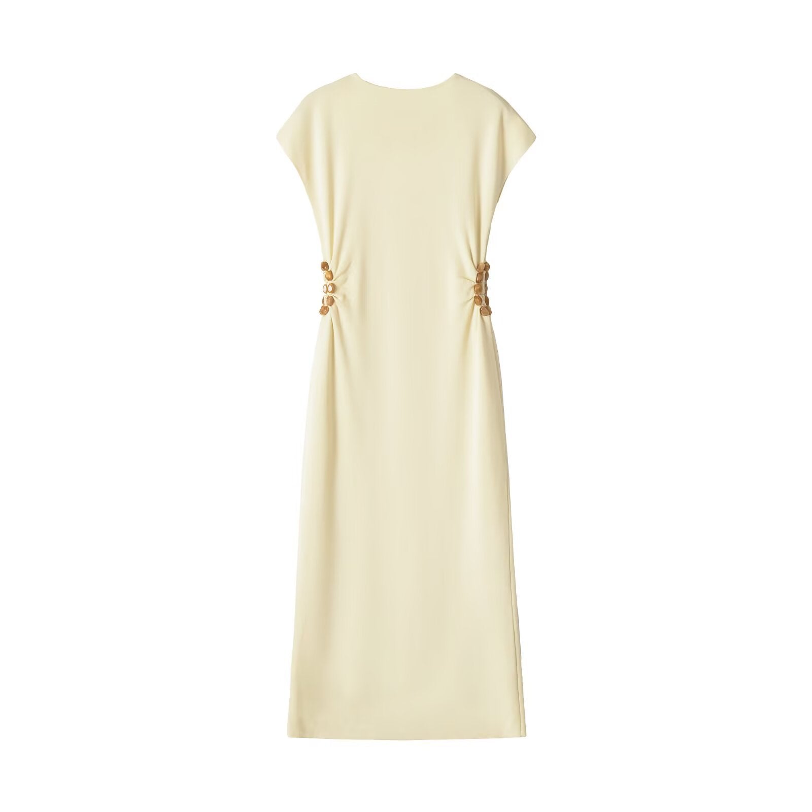 Short sleeved round neck hollow bead knitted dress