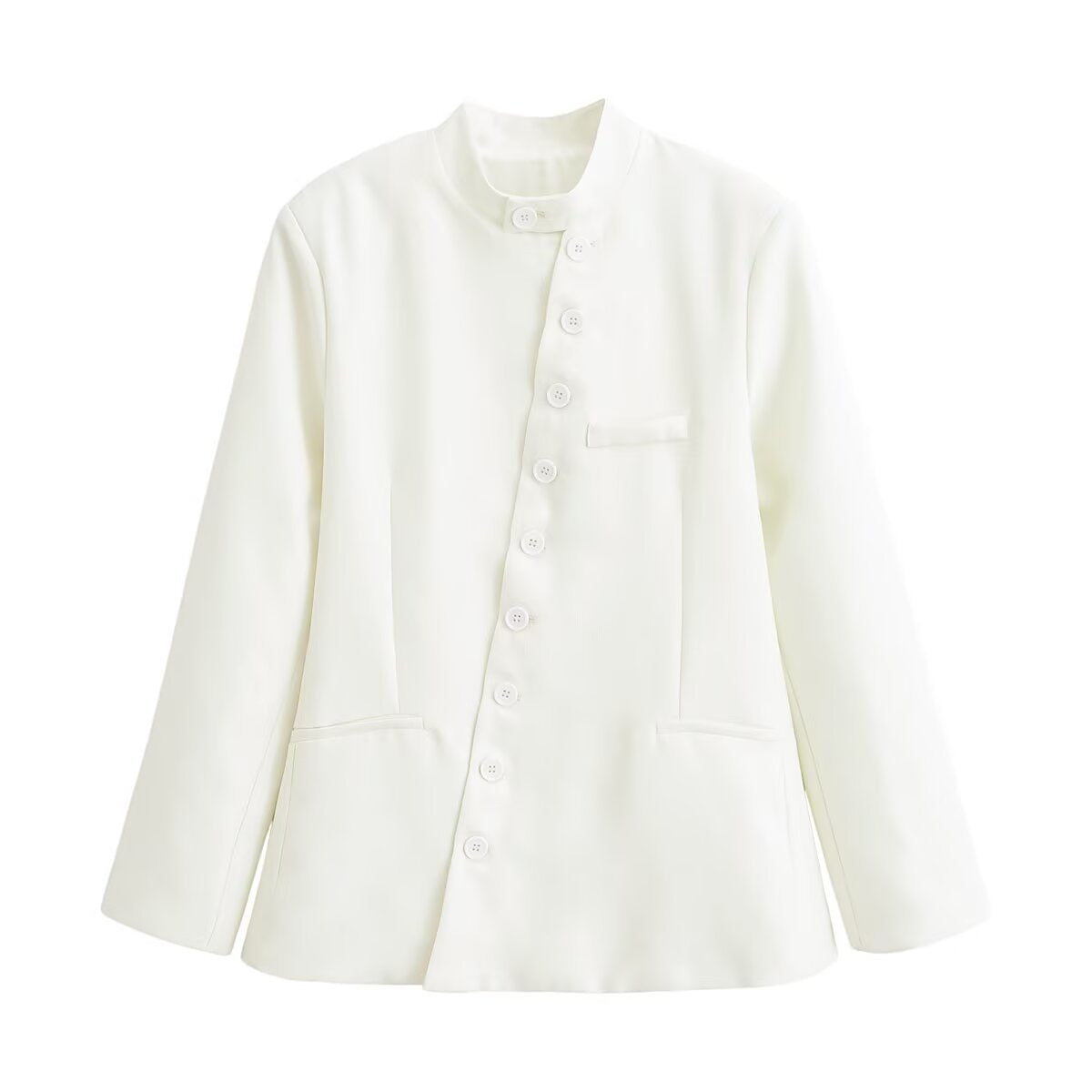 Commuting style diagonal breasted stand up collar jacket