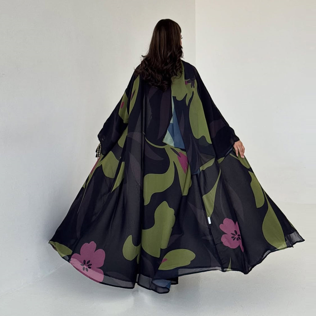 Chiffon Printed Maxi Dress with Headscarf Two-Piece Set