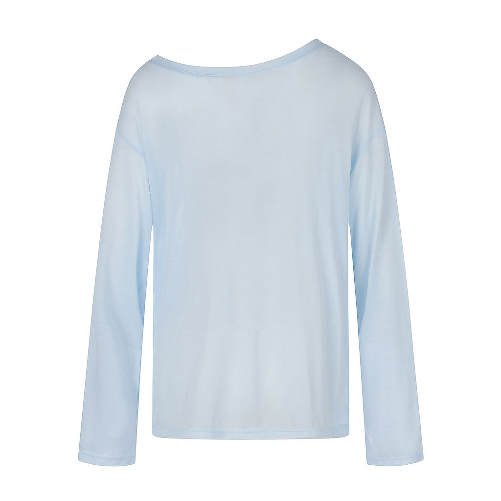 Off-Shoulder Silk Blend Lightweight Cover-Up T-Shirt for Women, Letter Print Loose Versatile Long Sleeve Top