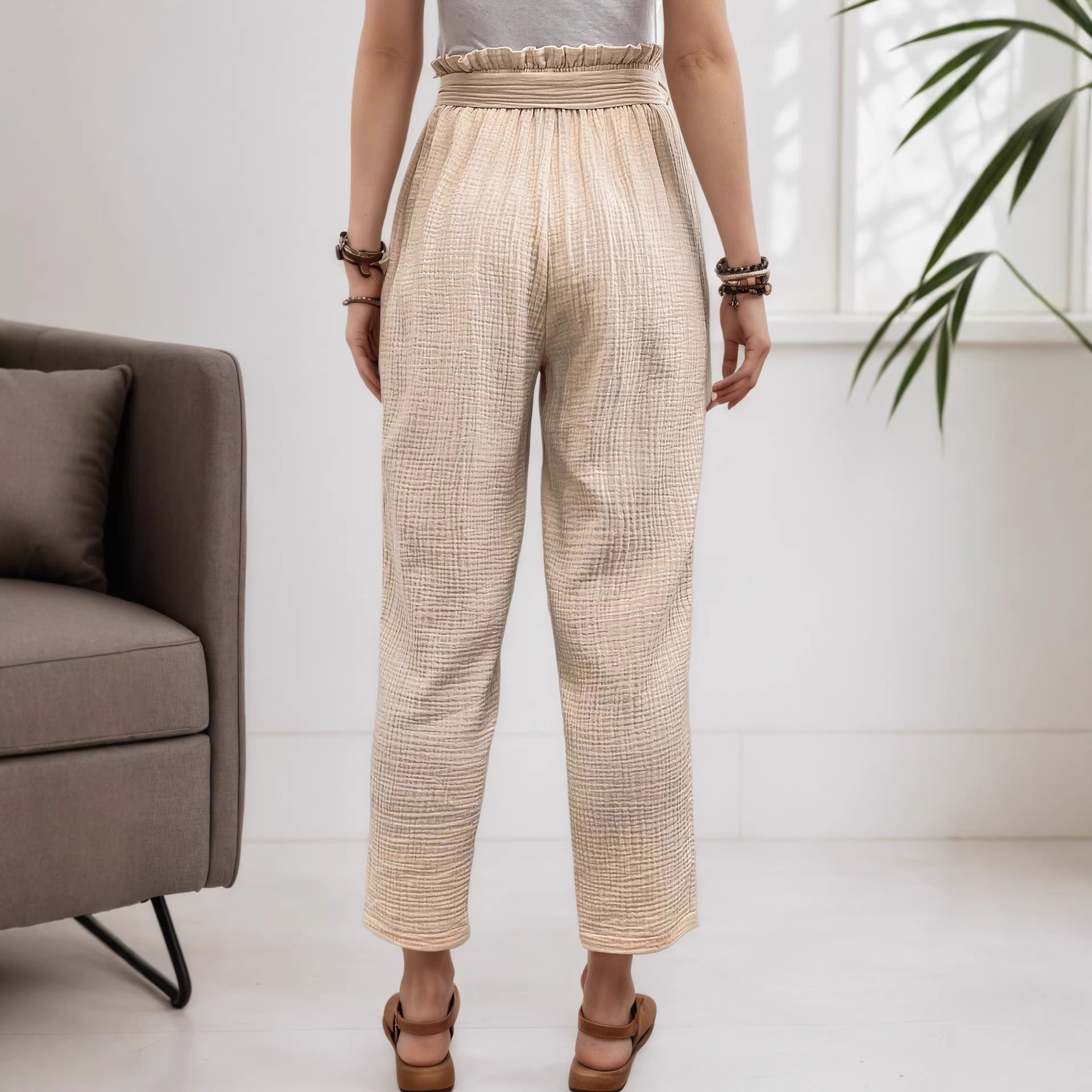 Wide leg tie pants