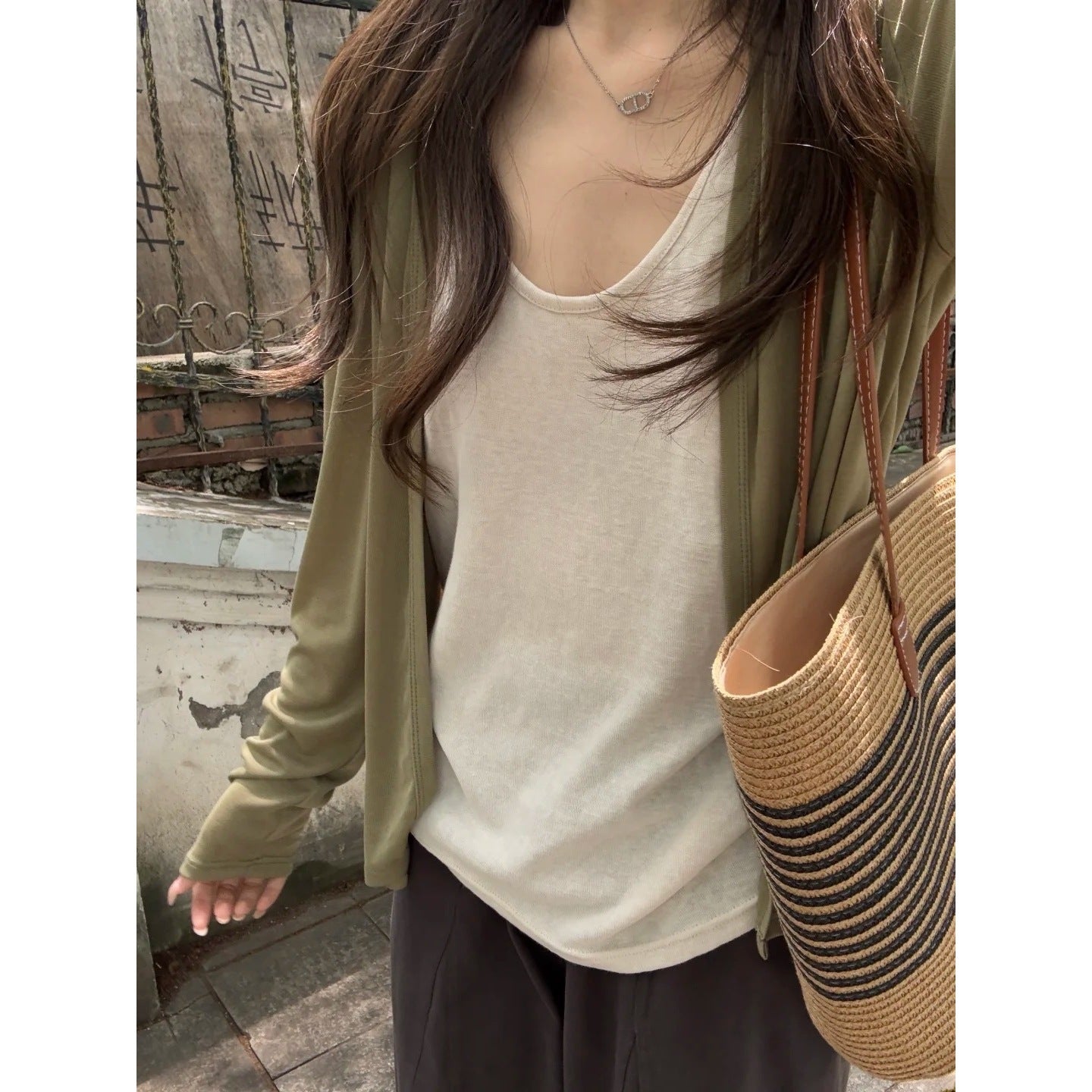 Loose Tencel Cardigan for Women, Loose V-Neck Long Sleeve Top