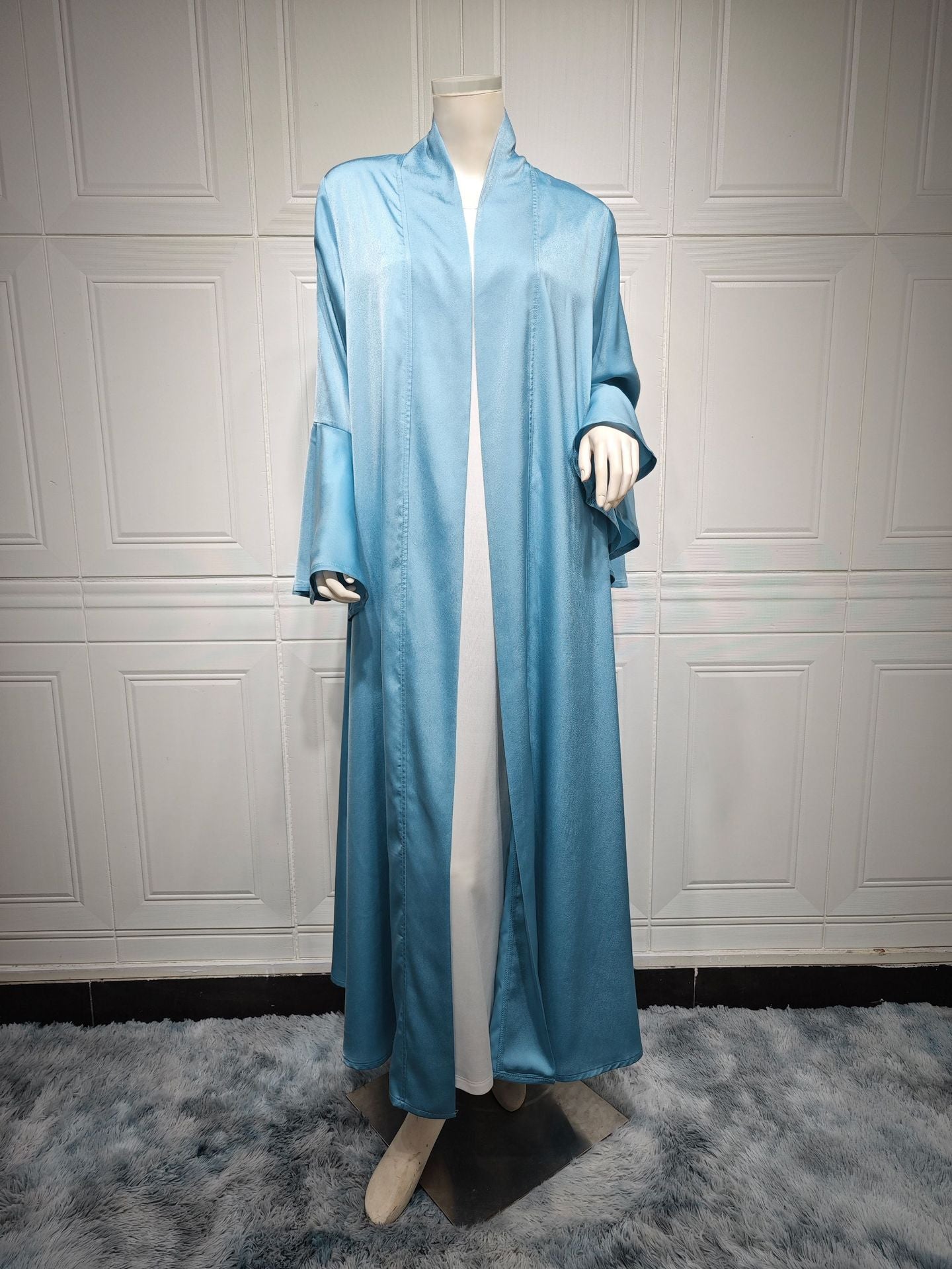 Modest Dress with Ruffle Sleeve Solid Color Shawl Outerwear Elegant Dress