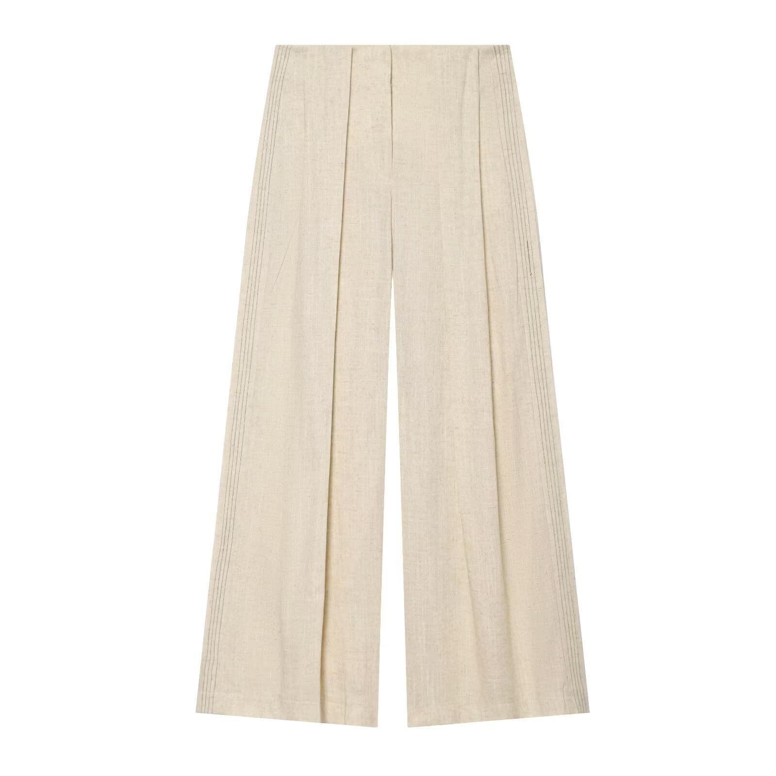 Pleated jacket+straight leg pants set with stitching