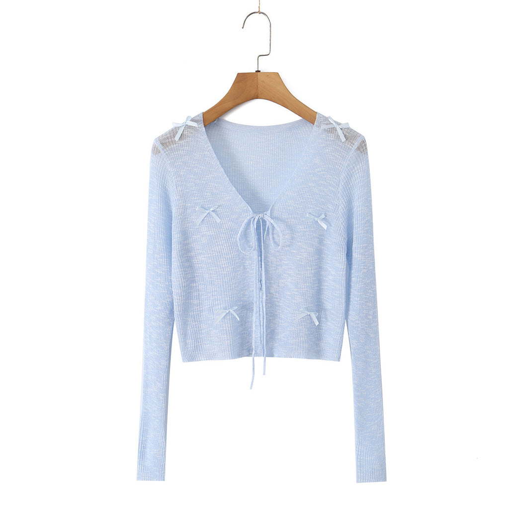 Hollow Sweet Bow Tie Soft Gentle Lightweight Top Outerwear Women