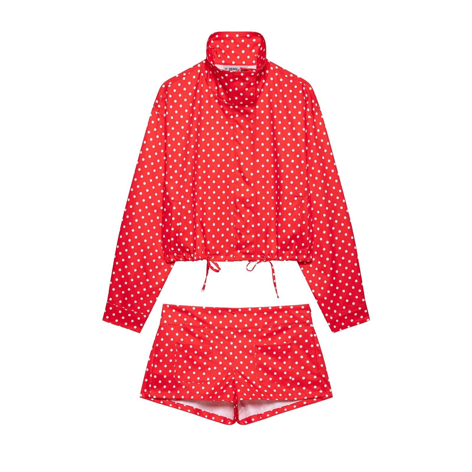 Wave dot bubble sleeve jacket+shorts set