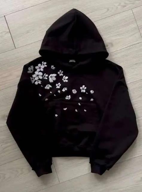 Style Retro Cherry Blossom Embroidered Hooded Zip-Up Sweatshirt Jacket Unisex Streetwear Oversized Casual Sport Jacket