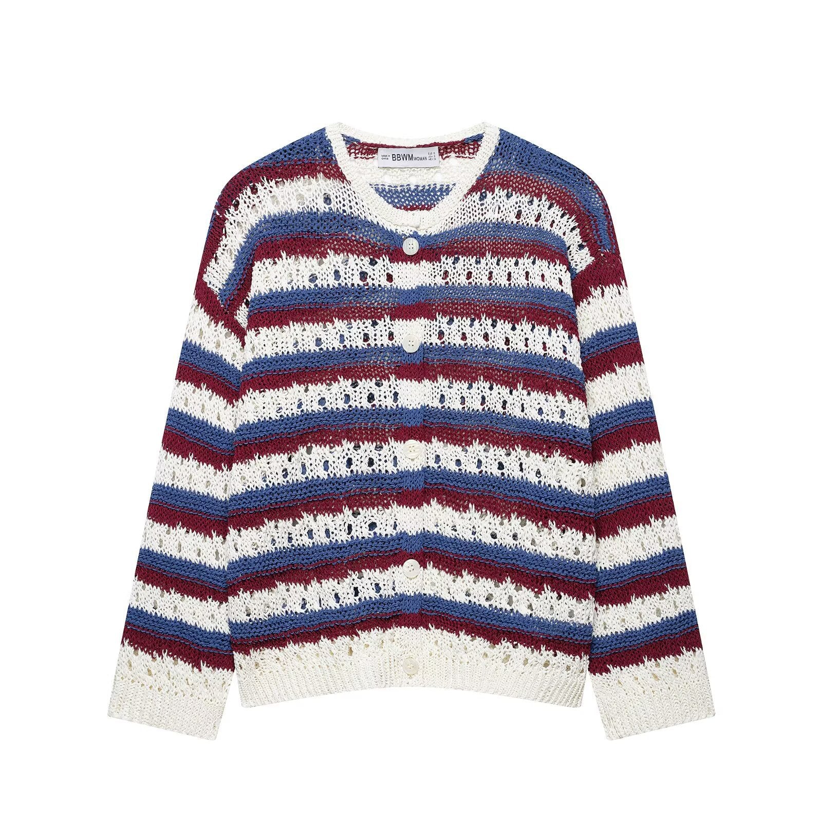 Hollow striped knitted jacket for women's clothing